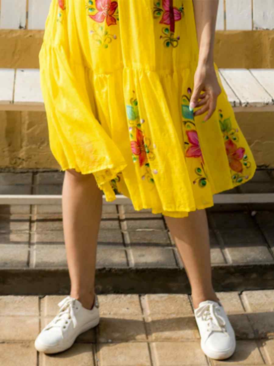 Yellow Kota Checks Printed Festival Casual Gown