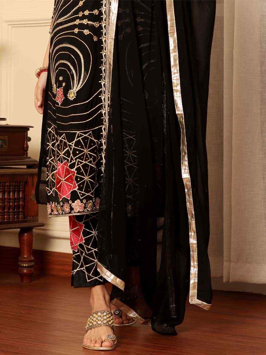 Black Georgette Embroidered Festival Casual Pant Salwar Kameez