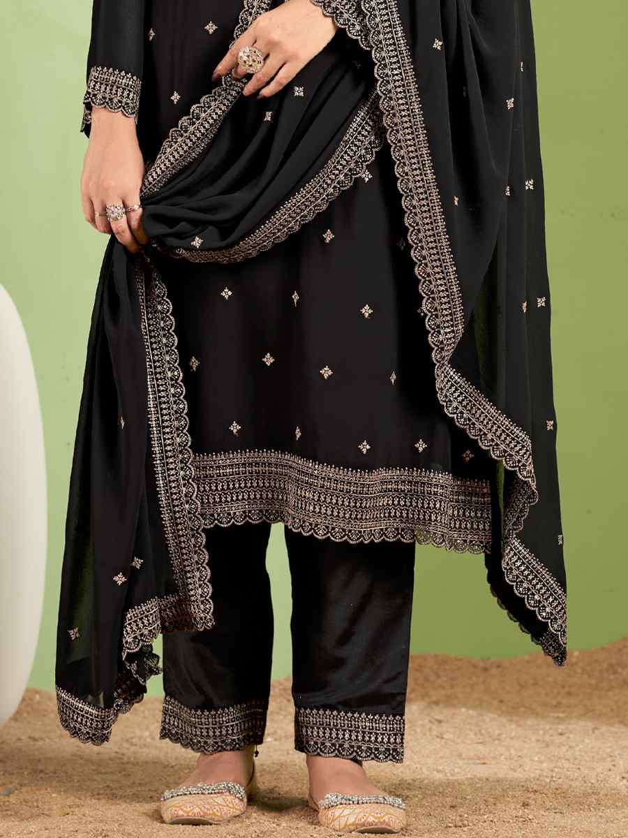 Black Real Heavy Georgette Embroidered Festival Casual Pant Salwar Kameez