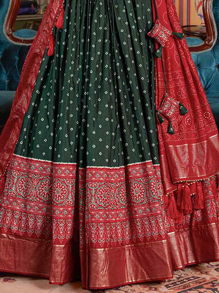 Dark Green Dola Silk Embroidered Festival Mehendi Traditional Lehenga Choli