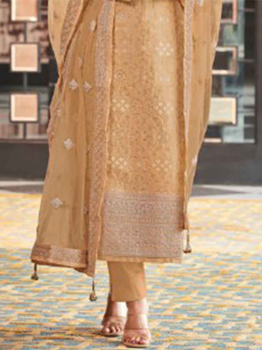 Gold Dola Jacquard Silk Embroidered Festival Casual Pant Salwar Kameez