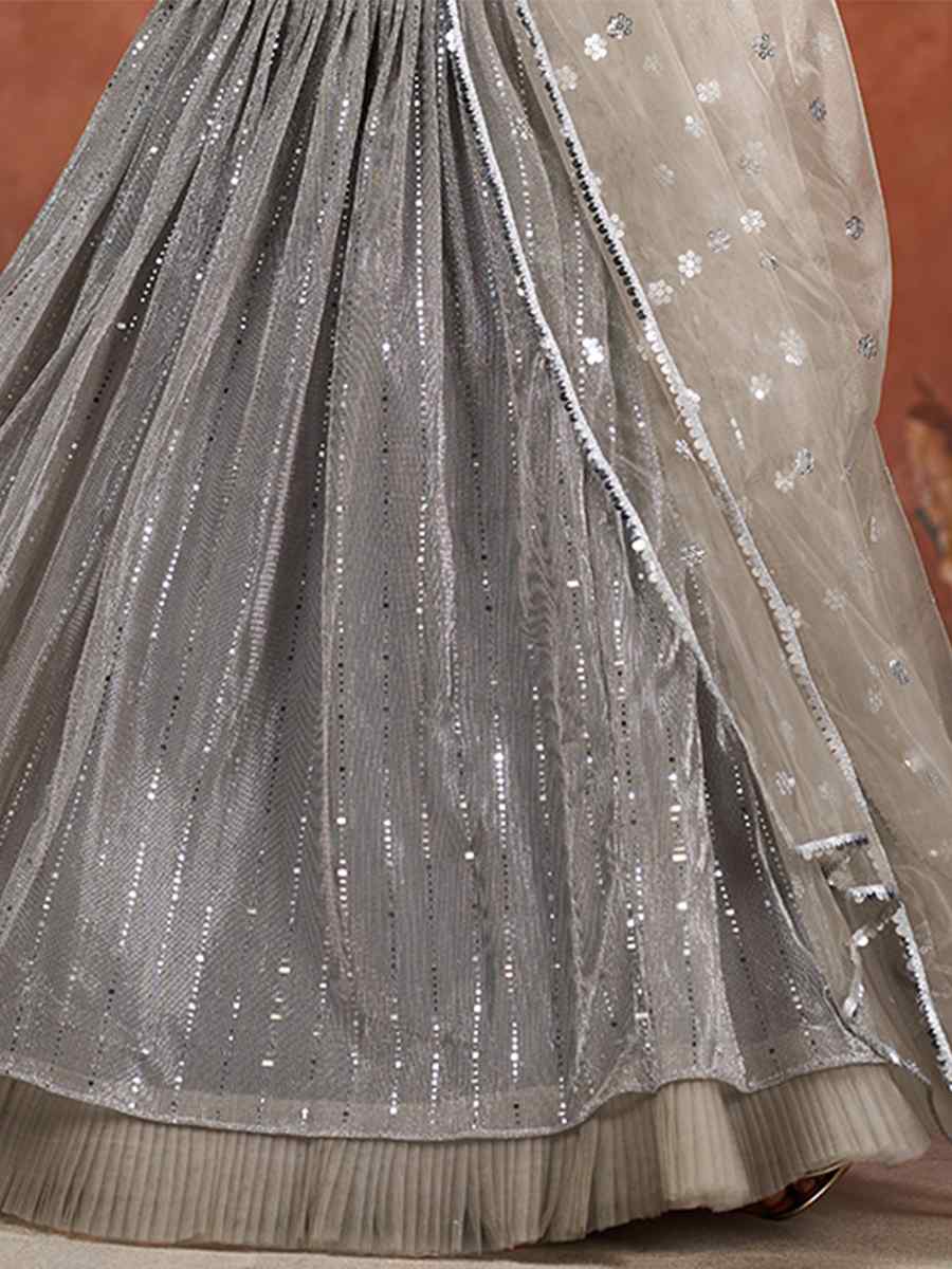 Gray Net Embroidered Bridesmaid Wedding Heavy Border Lehenga Choli