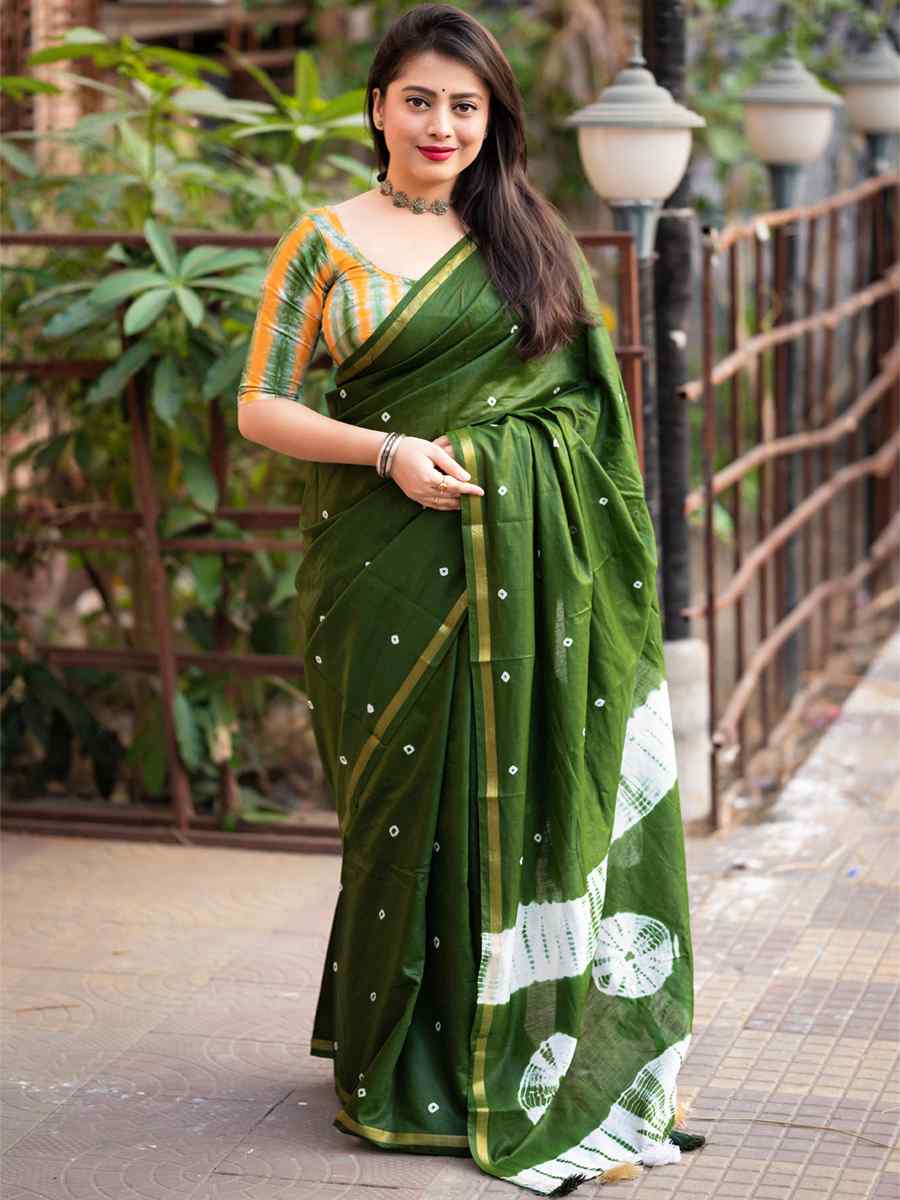 Green Chanderi Cotton Handwoven Party Festival Classic Style Saree