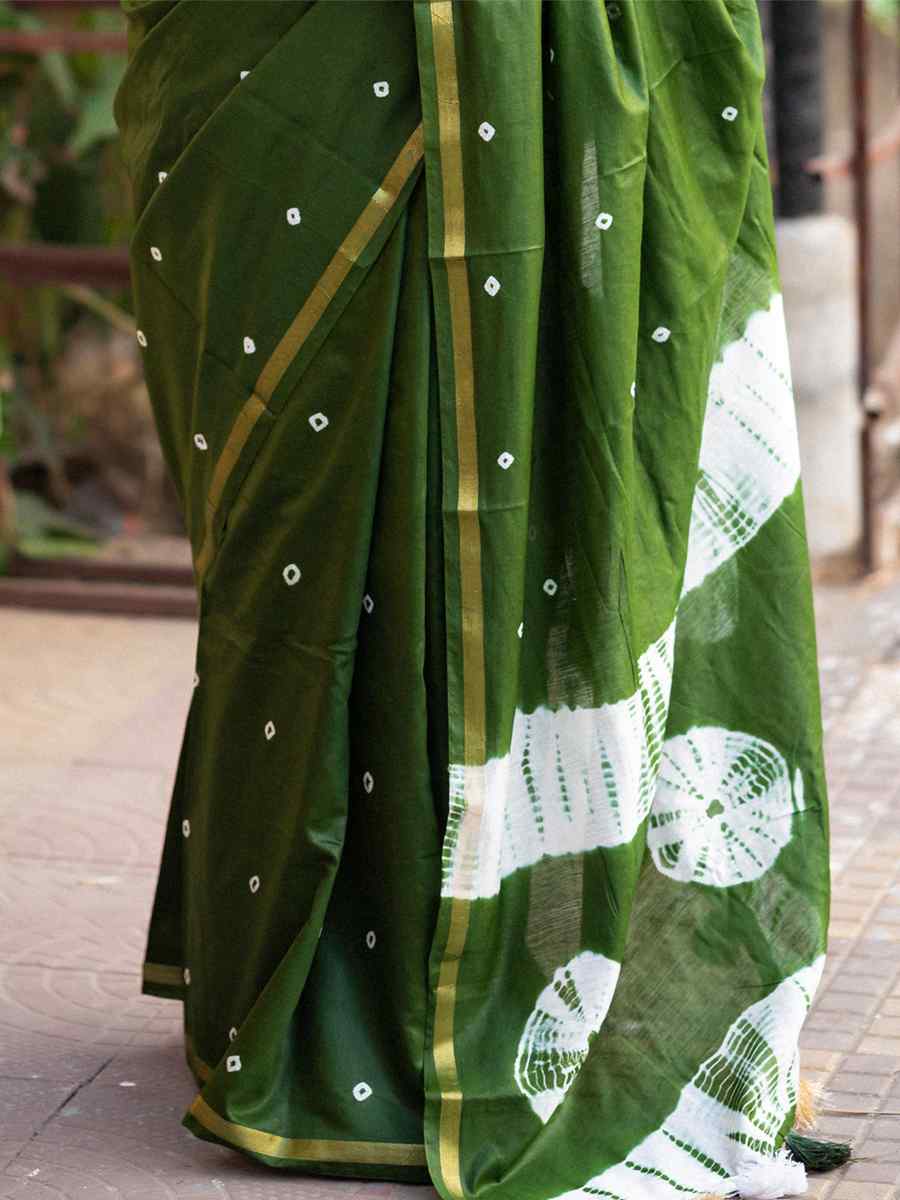 Green Chanderi Cotton Handwoven Party Festival Classic Style Saree