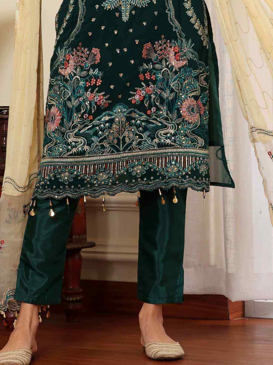 Green Georgette Embroidered Festival Casual Pant Salwar Kameez