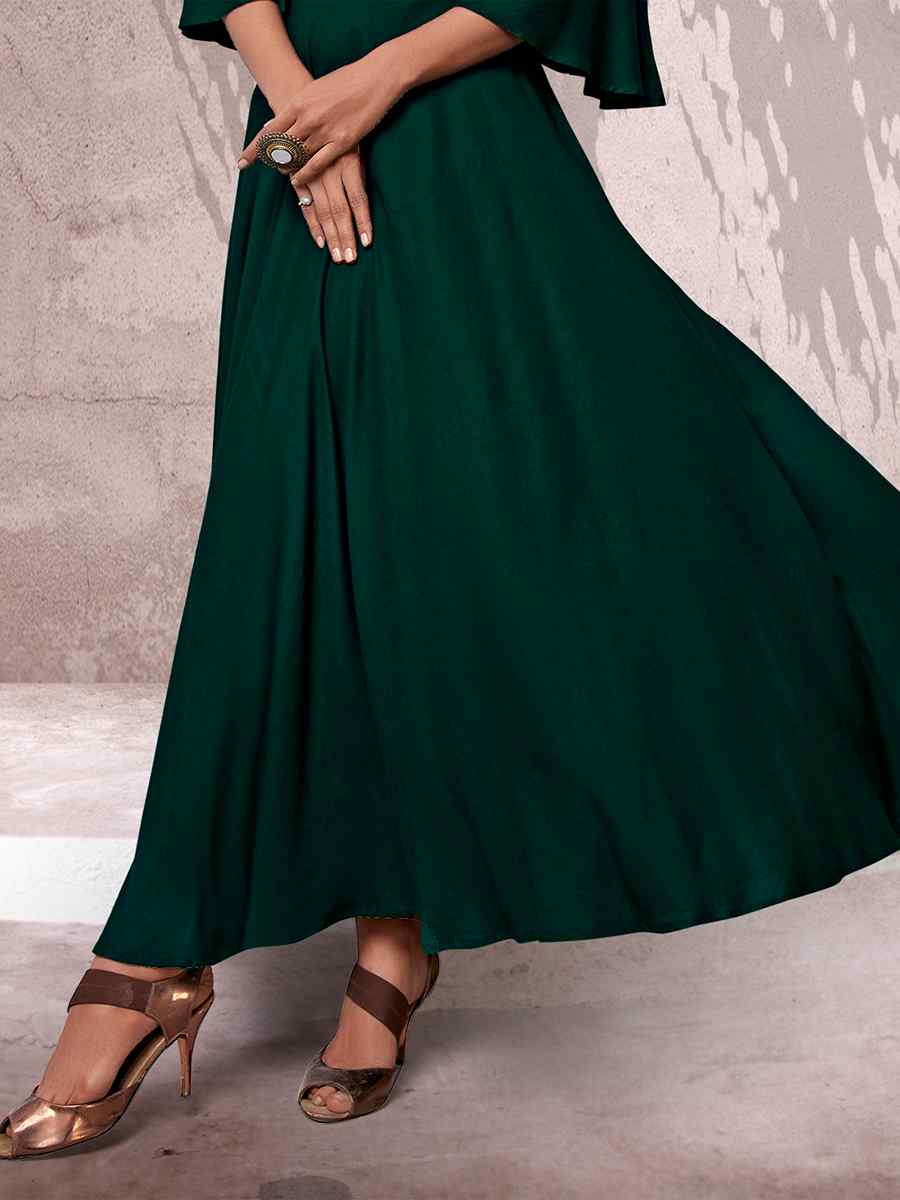 Green Heavy Rayon Embroidered Festival Casual Kurti