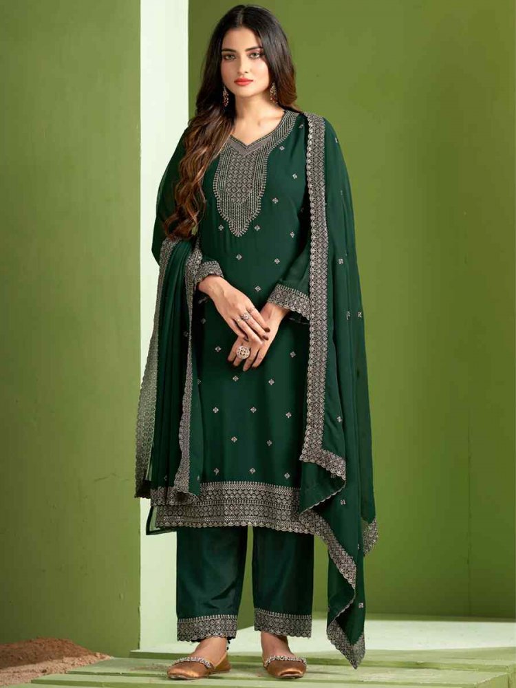 Green Real Heavy Georgette Embroidered Festival Casual Pant Salwar Kameez