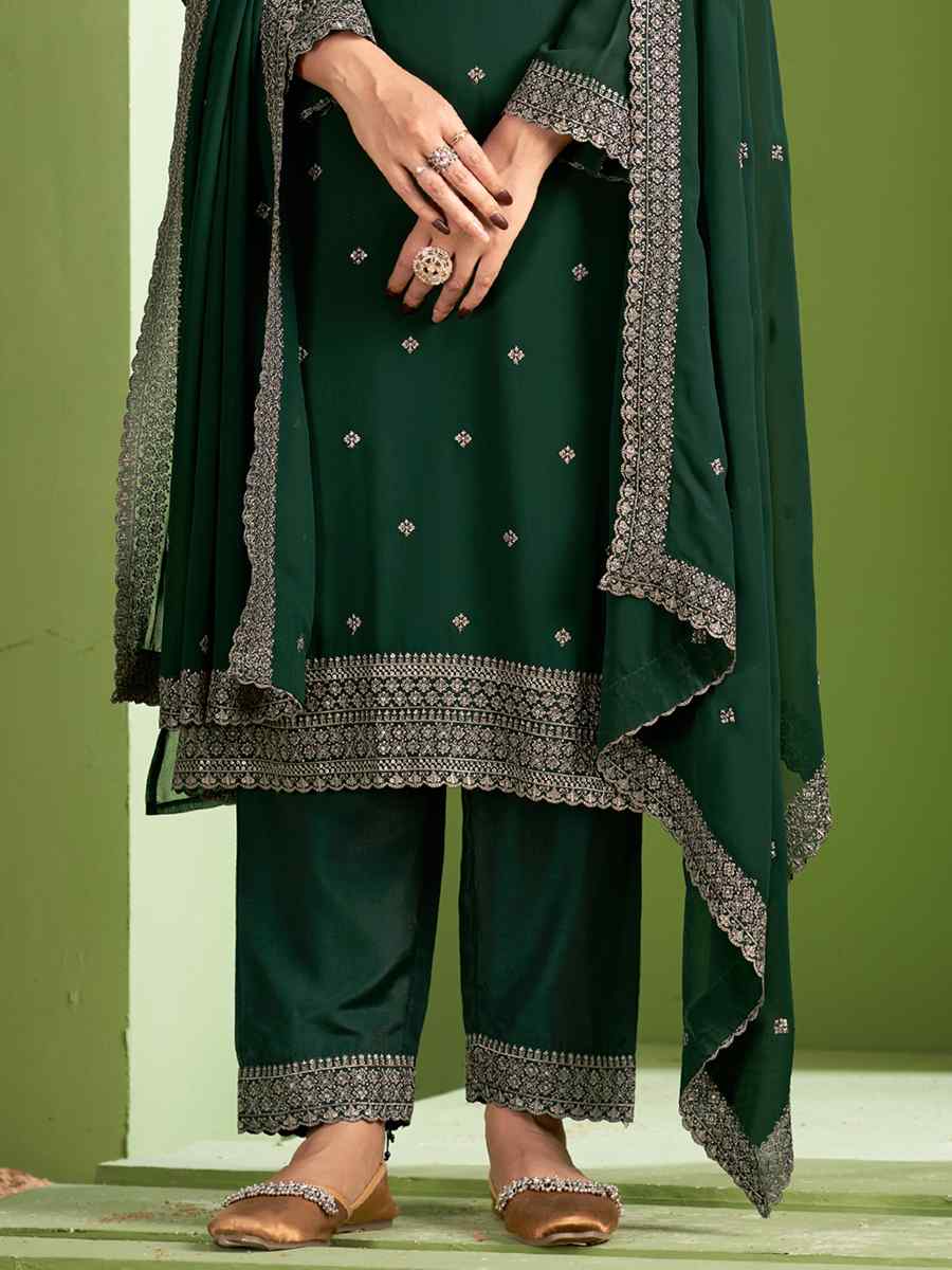 Green Real Heavy Georgette Embroidered Festival Casual Pant Salwar Kameez