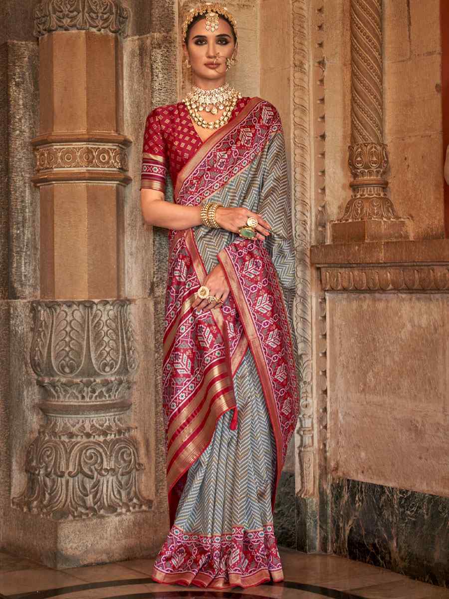 Grey Banarasi Silk Handwoven Wedding Festival Heavy Border Saree
