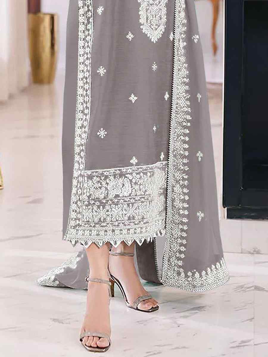 Grey Heavy Orgenza Embroidered Festival Casual Pant Salwar Kameez
