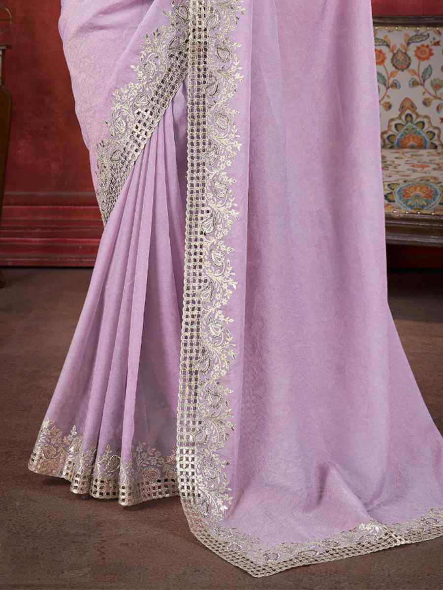 Lavender Silk Handwoven Wedding Festival Heavy Border Saree