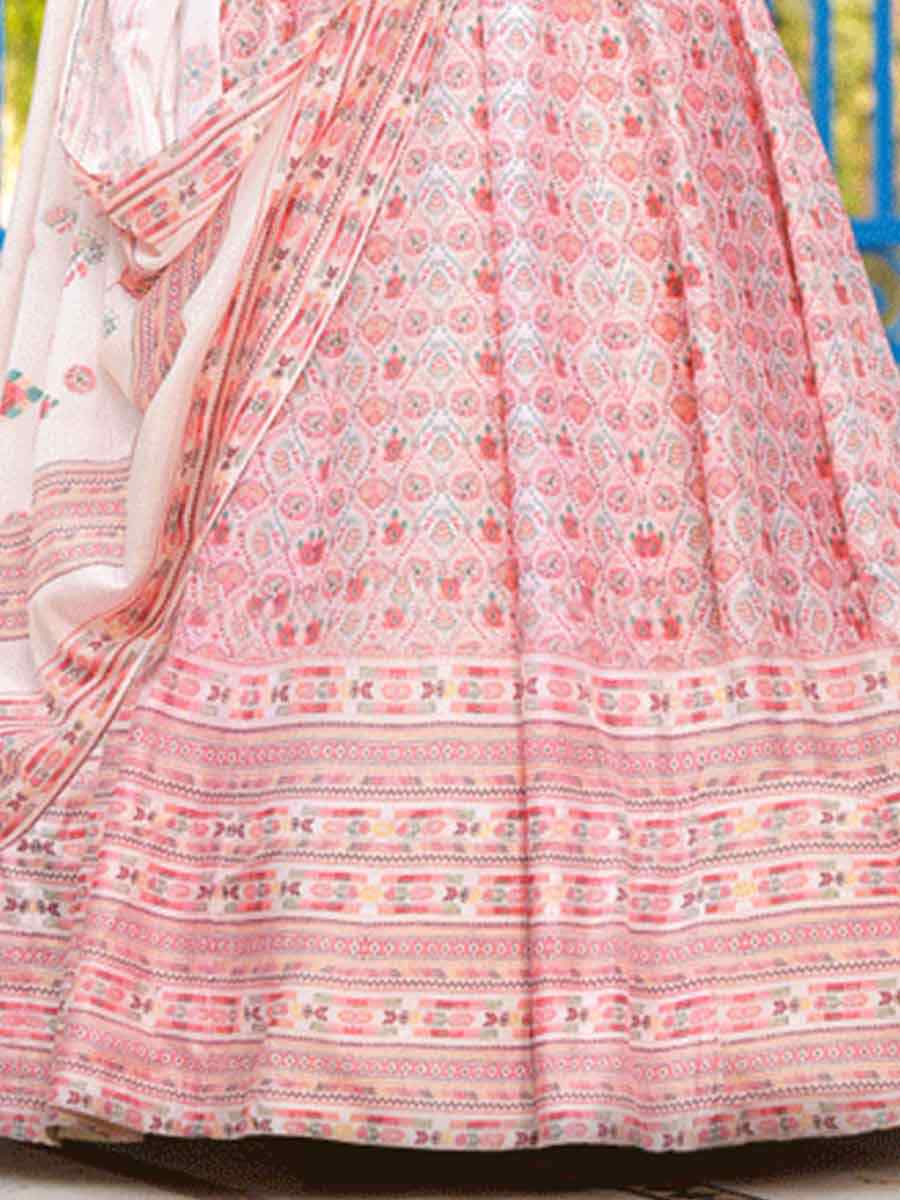 Light Pink Dola Silk Printed Festival Casual Ready Anarkali Salwar Kameez
