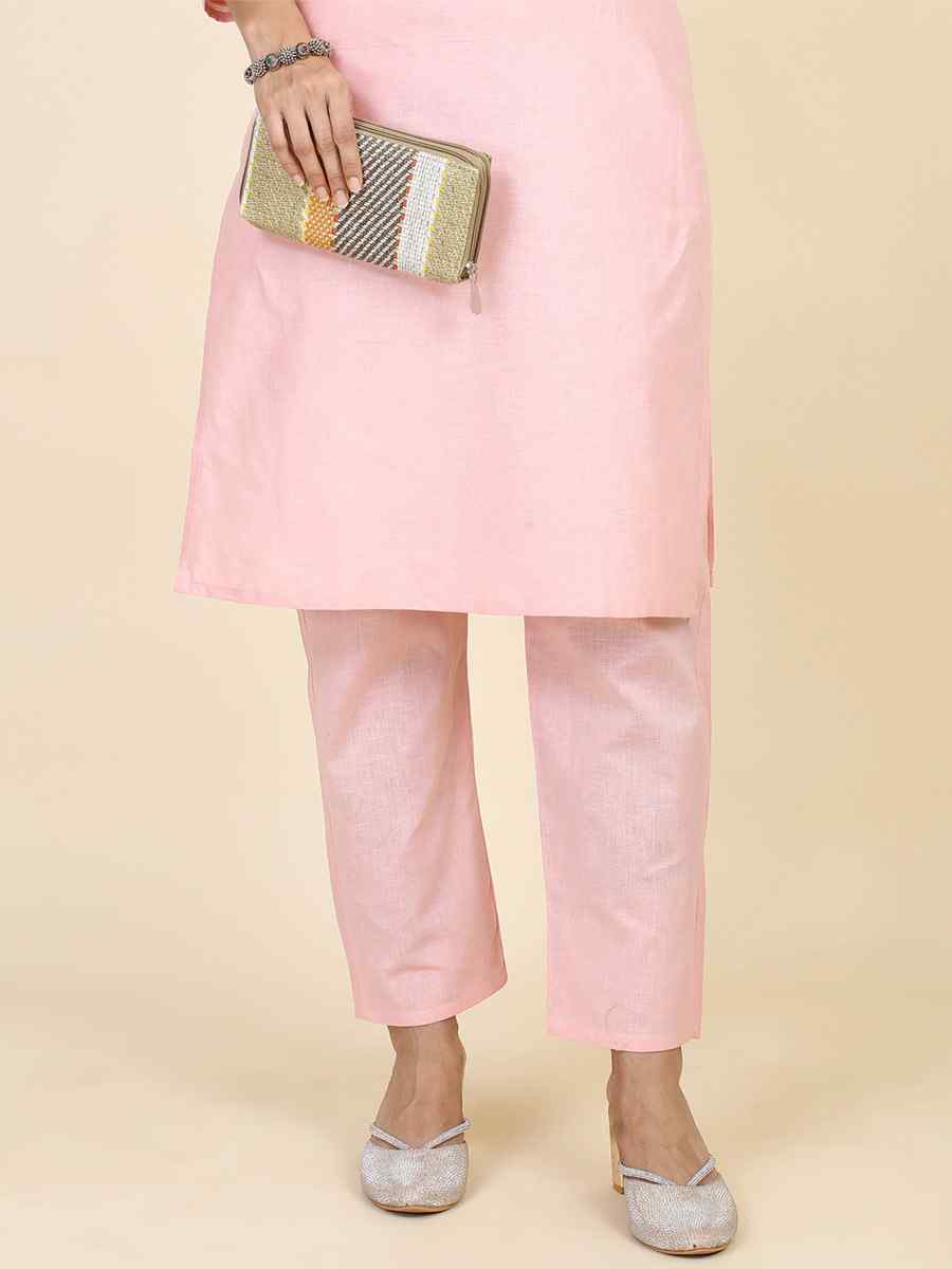 Light Pink Modal Silk Cotton Flex Embroidered Festival Casual Kurti
