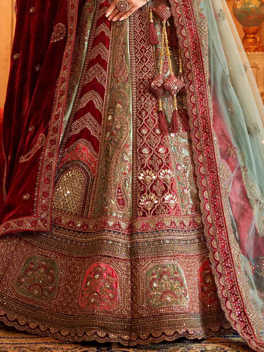 Multi Velvet Embroidered Bridal Reception Heavy Border Lehenga Choli