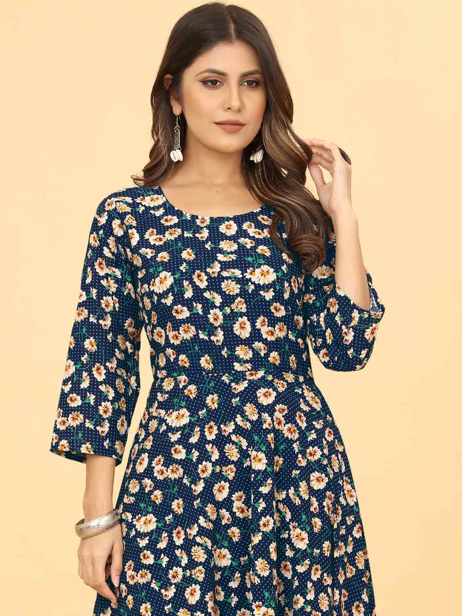 Navy Blue Heavy Georgette Printed Festival Casual Gown