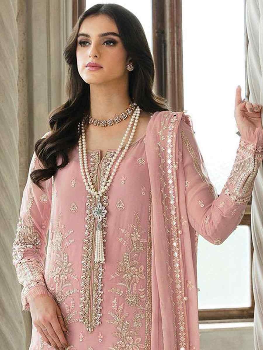 Peach Heavy Faux Georgette Embroidered Festival Casual Pant Salwar Kameez