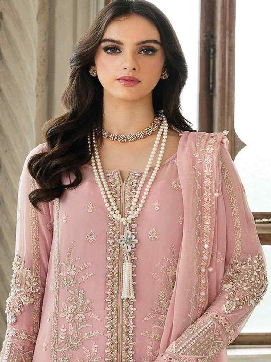 Peach Heavy Faux Georgette Embroidered Festival Casual Pant Salwar Kameez