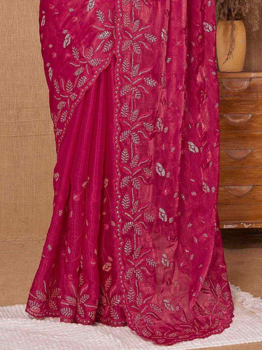 Pink Burberry Silk Embroidered Festival Wedding Heavy Border Saree