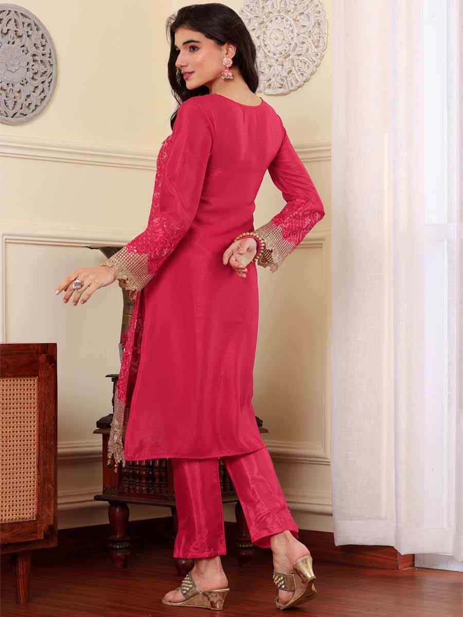Pink Chinon Silk Embroidered Festival Casual Pant Salwar Kameez