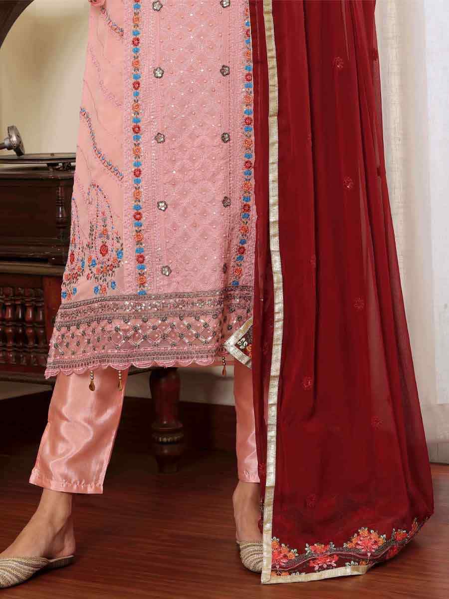 Pink Georgette Embroidered Festival Casual Pant Salwar Kameez