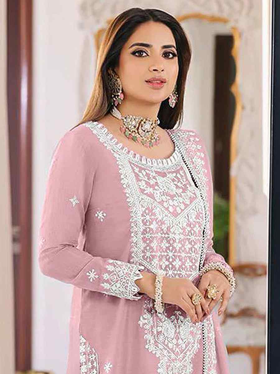 Pink Heavy Orgenza Embroidered Festival Casual Pant Salwar Kameez