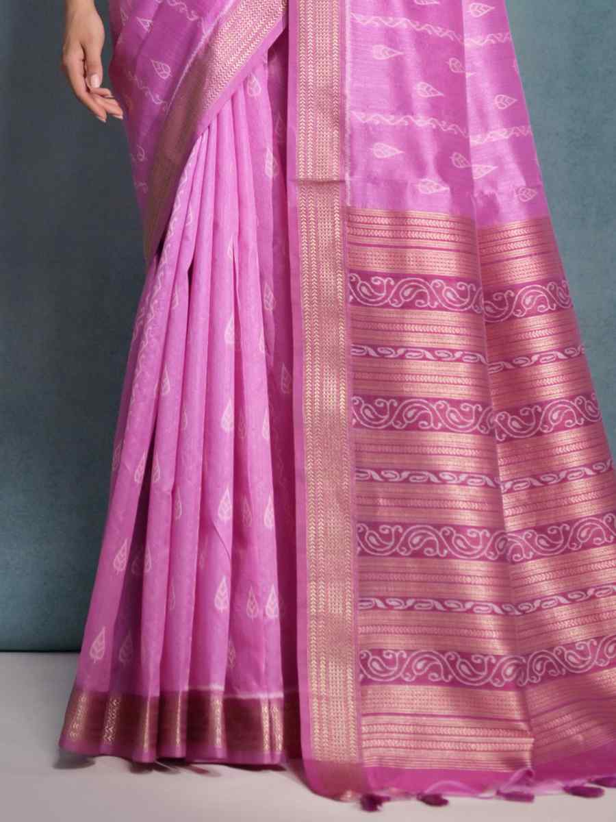 Pink Raw Silk Handwoven Casual Festival Classic Style Saree