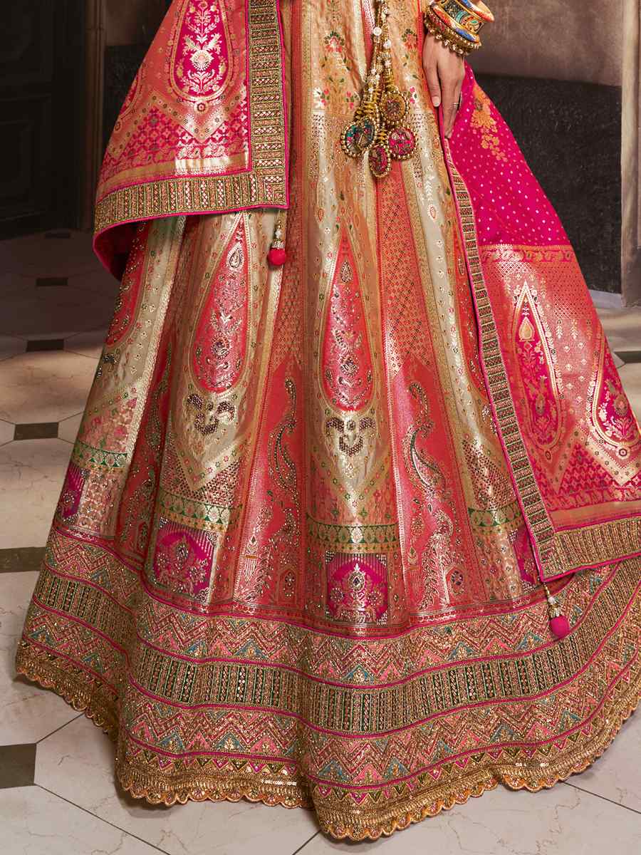 Pink Silk Embroidered Bridal Wedding Heavy Border Lehenga Choli