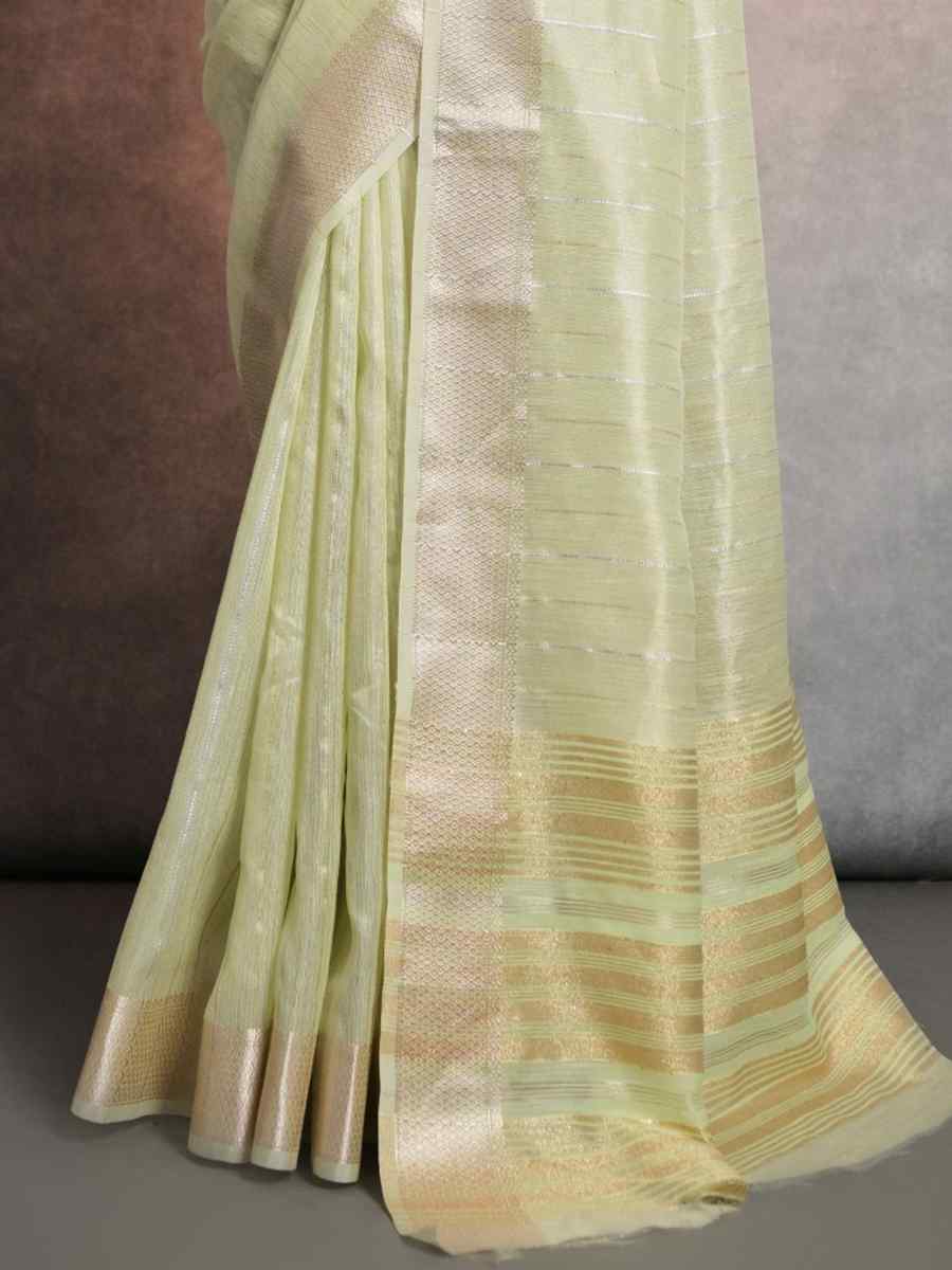 Pista Tissue Linen Handwoven Casual Festival Classic Style Saree
