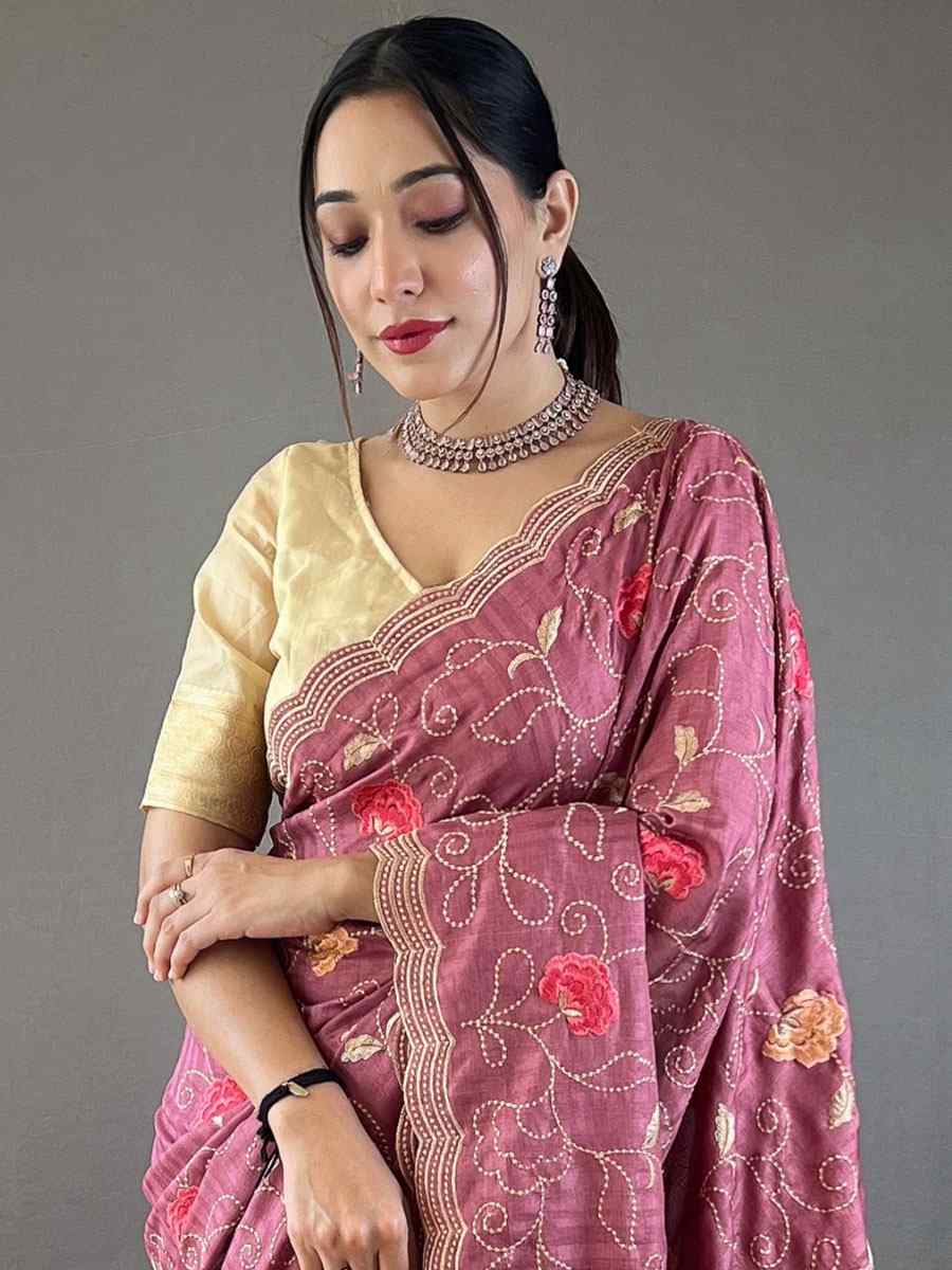 Purple Tussar Silk Handwoven Wedding Festival Heavy Border Saree