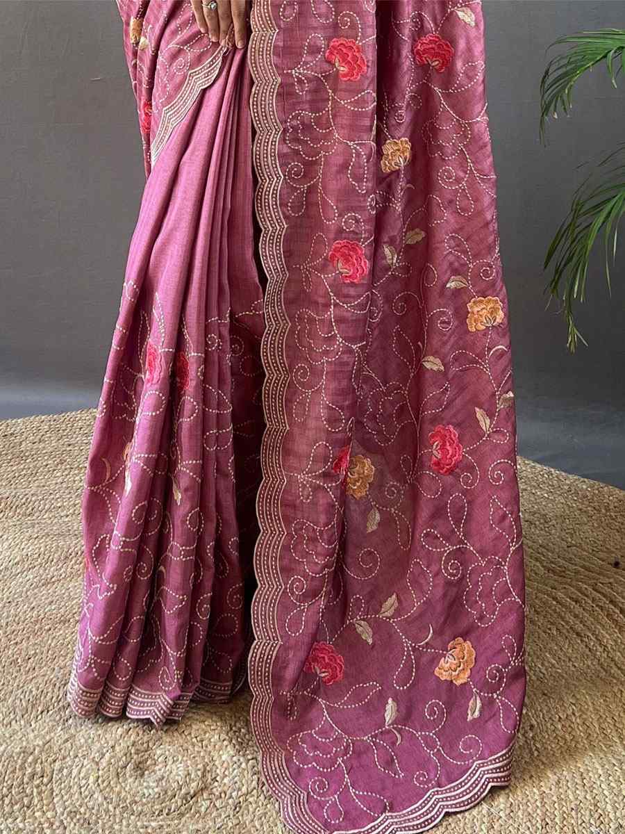 Purple Tussar Silk Handwoven Wedding Festival Heavy Border Saree