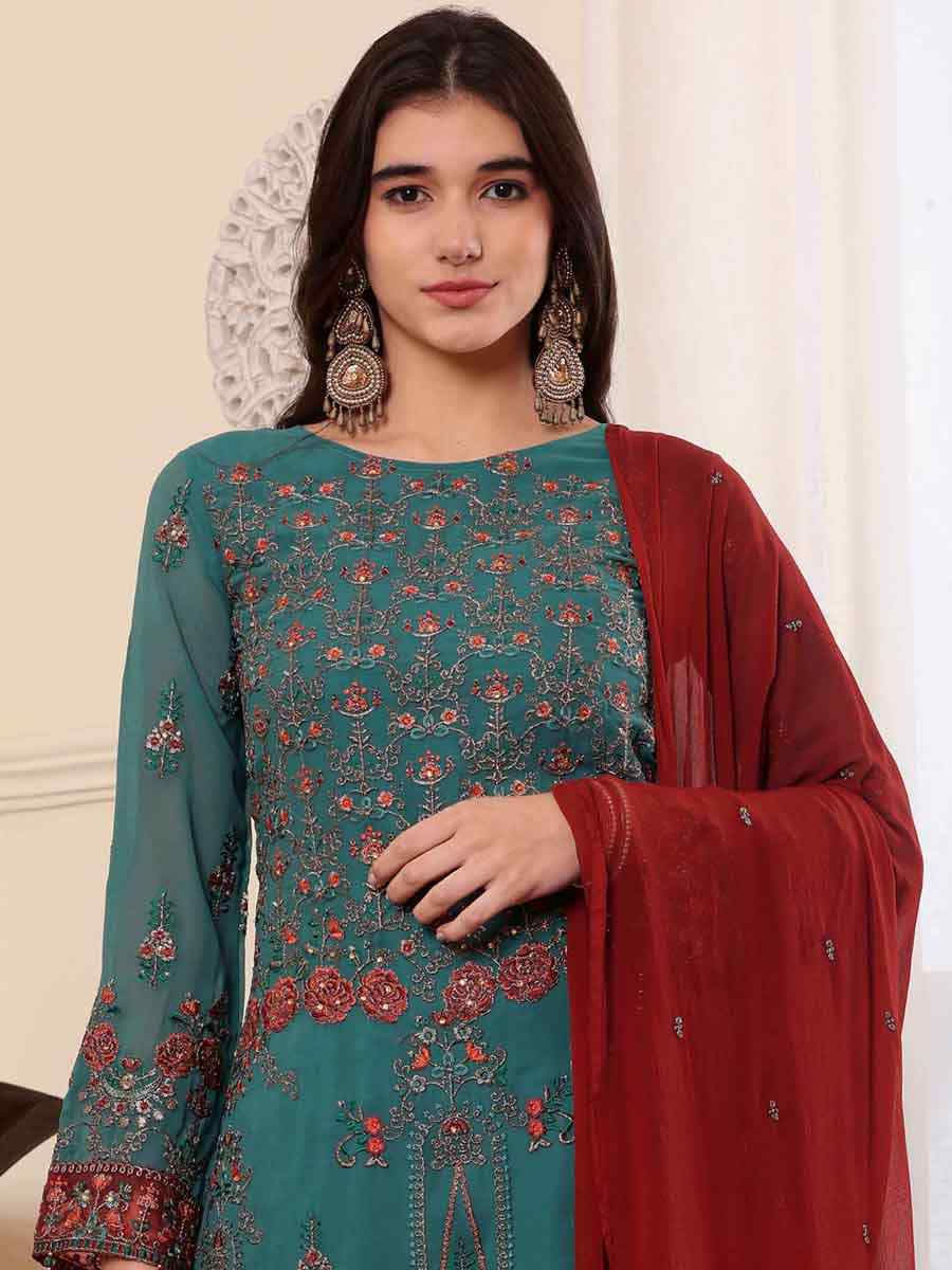 Rama Green Georgette Embroidered Festival Casual Pant Salwar Kameez