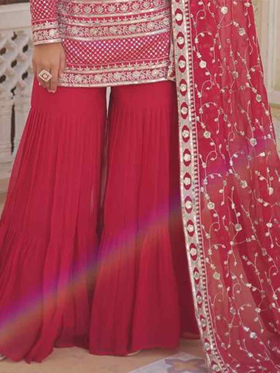 Rani Pink Viscose Jacquard Embroidered Festival Mehendi Ready Sharara Pant Salwar Kameez