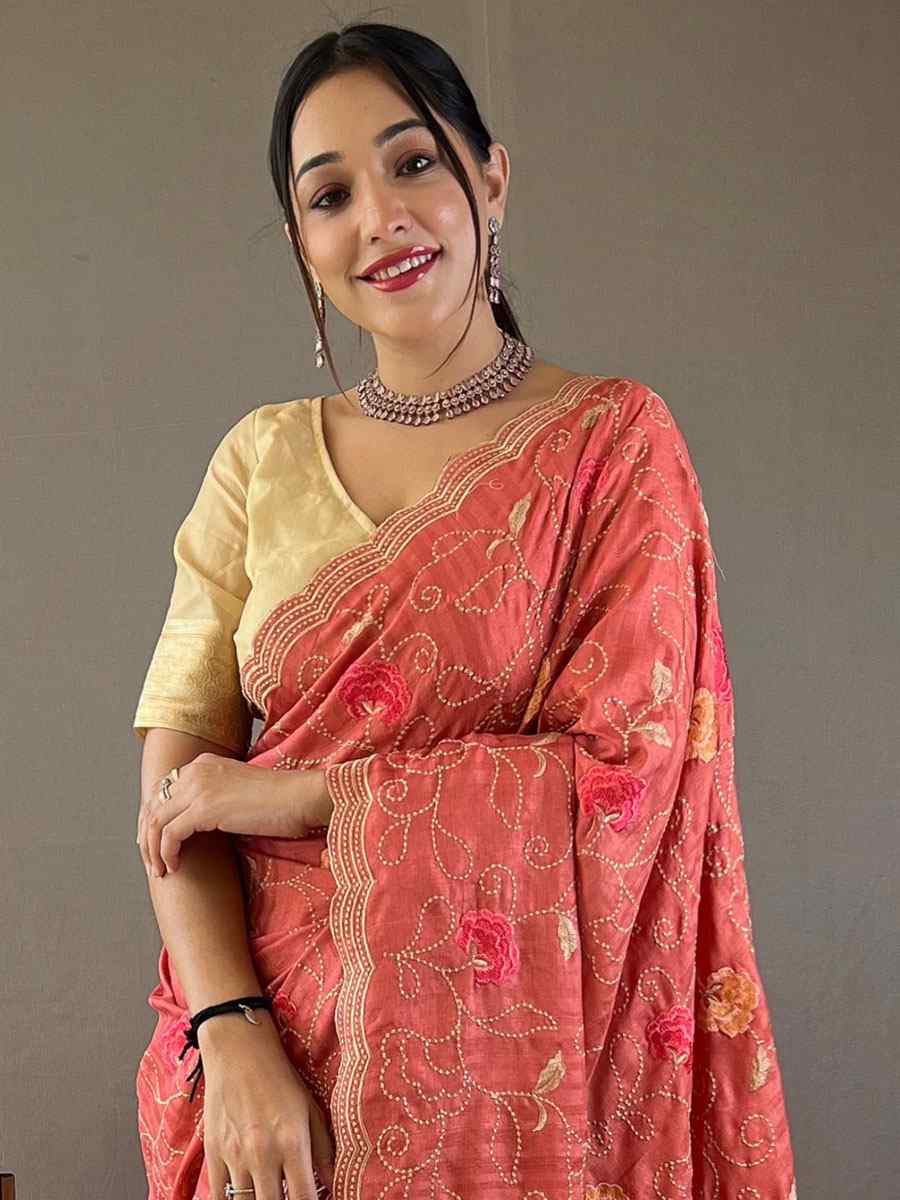 Red Tussar Silk Handwoven Wedding Festival Heavy Border Saree