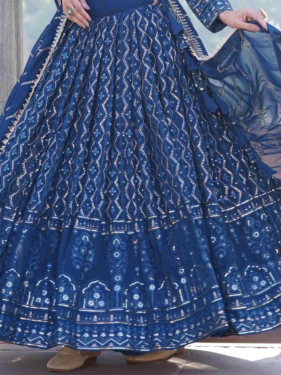 Royal Blue Faux Georgette Embroidered Party Wear Wedding Heavy Border Lehenga Choli