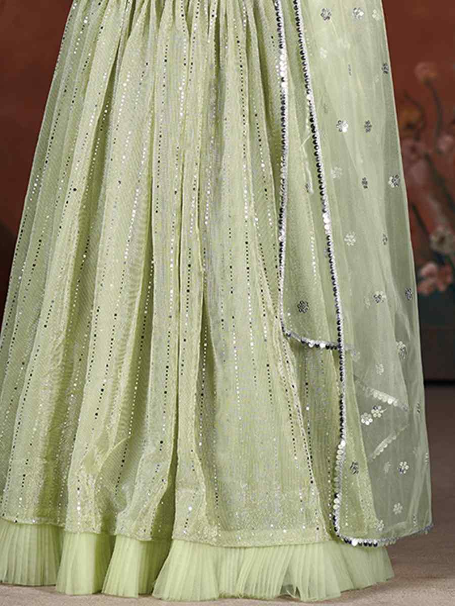 Sea Green Net Embroidered Bridesmaid Wedding Heavy Border Lehenga Choli