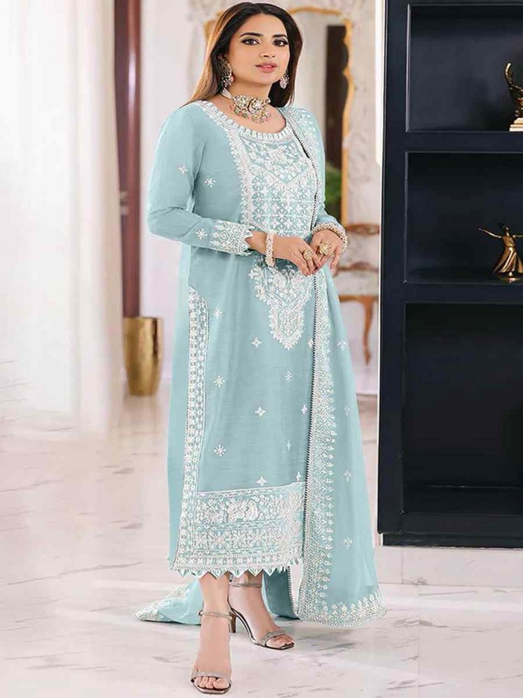 Sky Heavy Orgenza Embroidered Festival Casual Pant Salwar Kameez