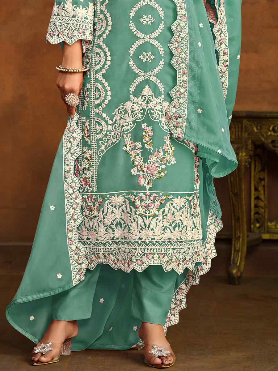 Sky Soft Organza Embroidered Festival Wedding Pant Salwar Kameez