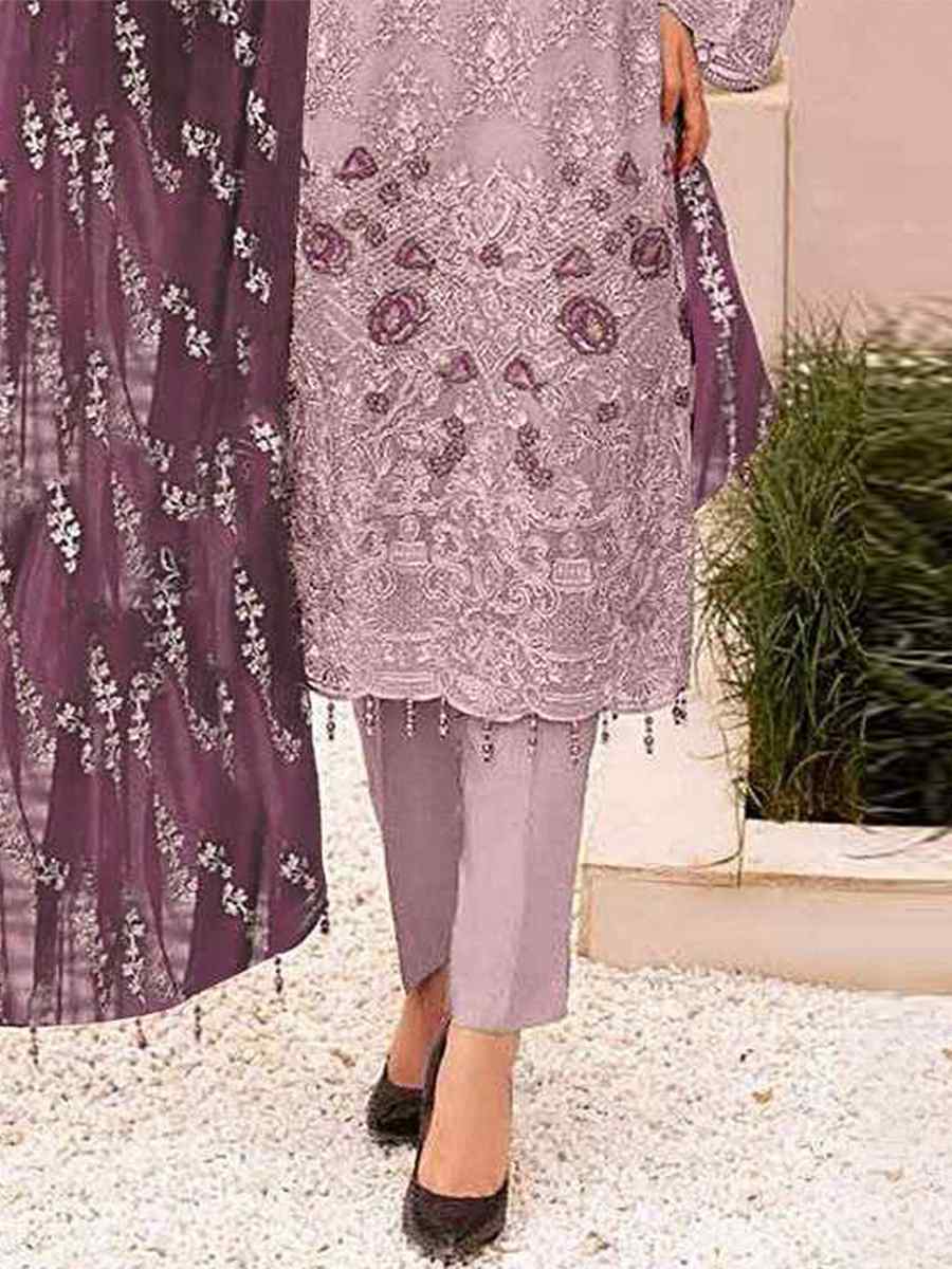 Violet Faux Georgette Embroidered Festival Wedding Pant Salwar Kameez