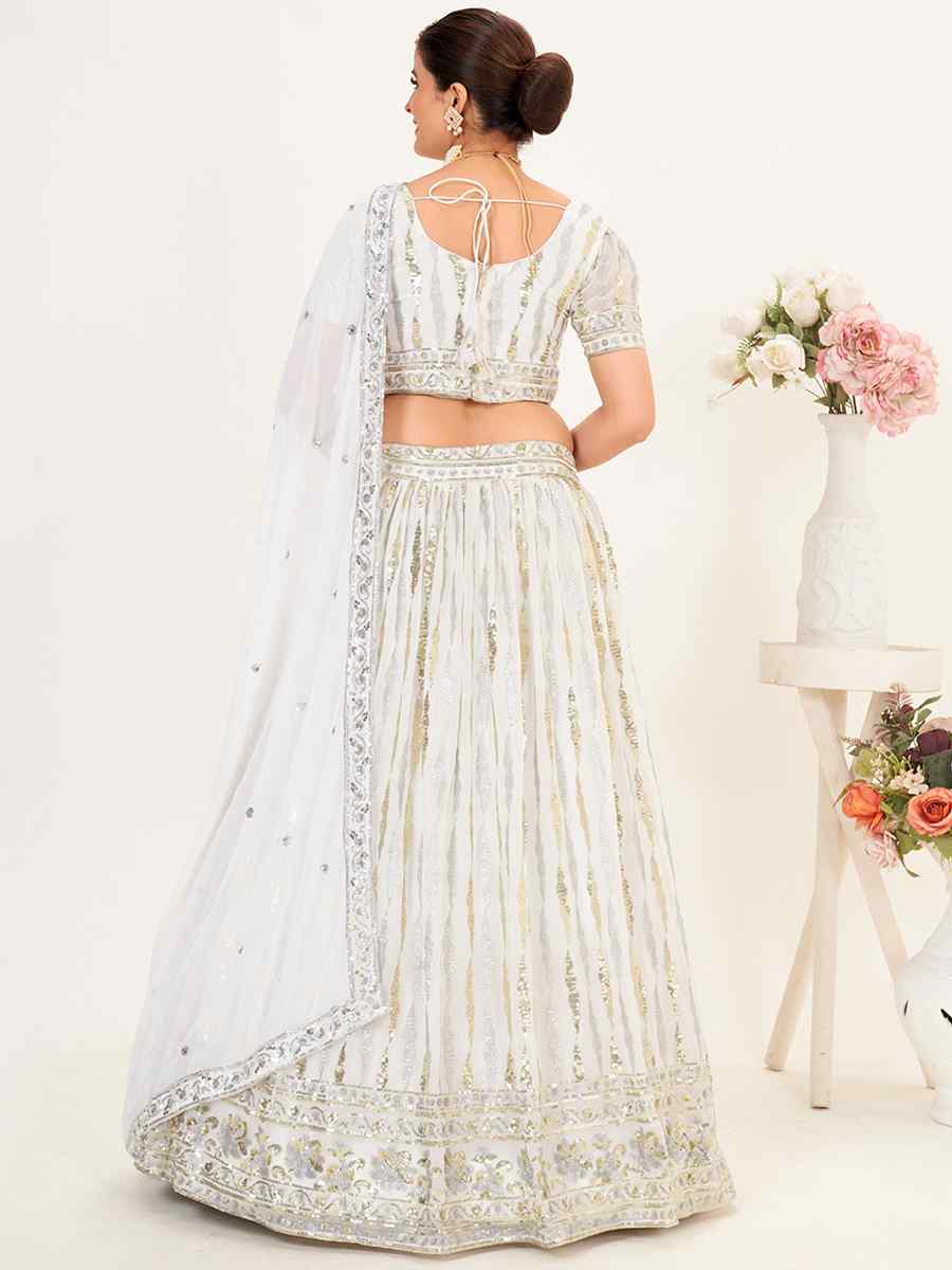 White Georgette Embroidered Bridesmaid Wedding Heavy Border Lehenga Choli