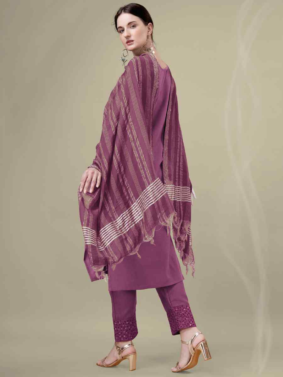 Wine Cotton Blend Embroidered Festival Casual Ready Pant Salwar Kameez