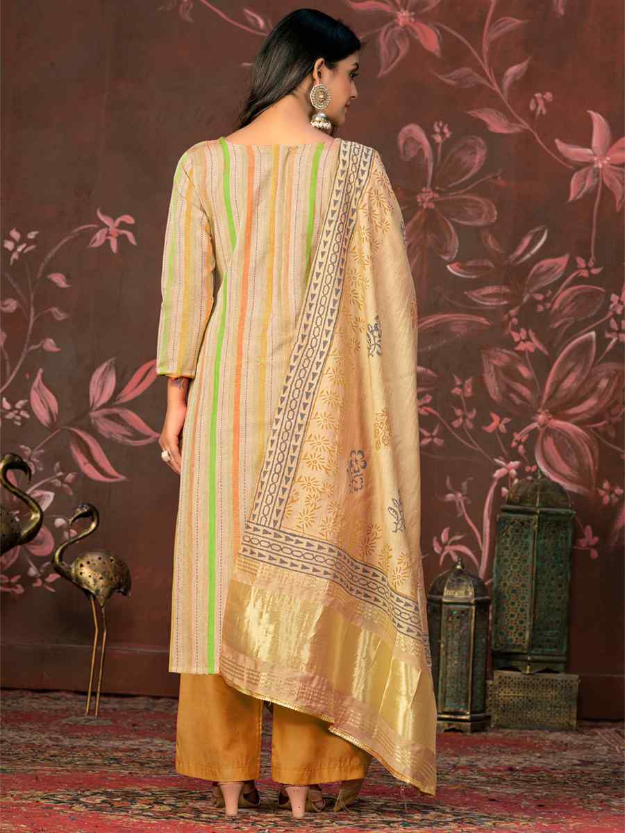 Beige Cambric Cotton Embroidered Casual Festival Pant Salwar Kameez