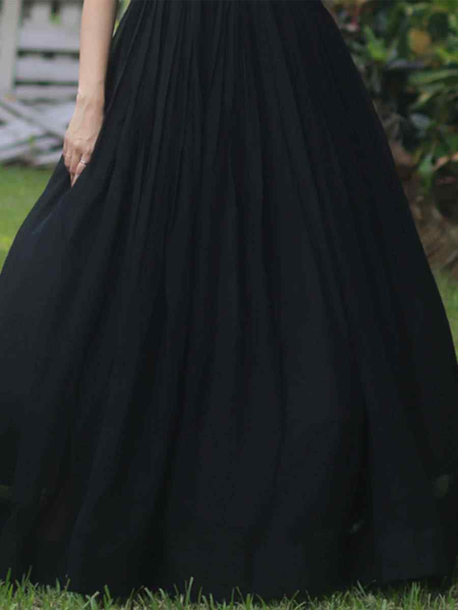 Black Faux Blooming Embroidered Festival Party Gown