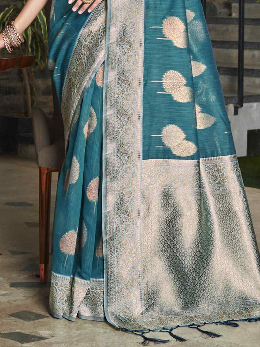 Blue Cotton Handwoven Casual Festival Heavy Border Saree