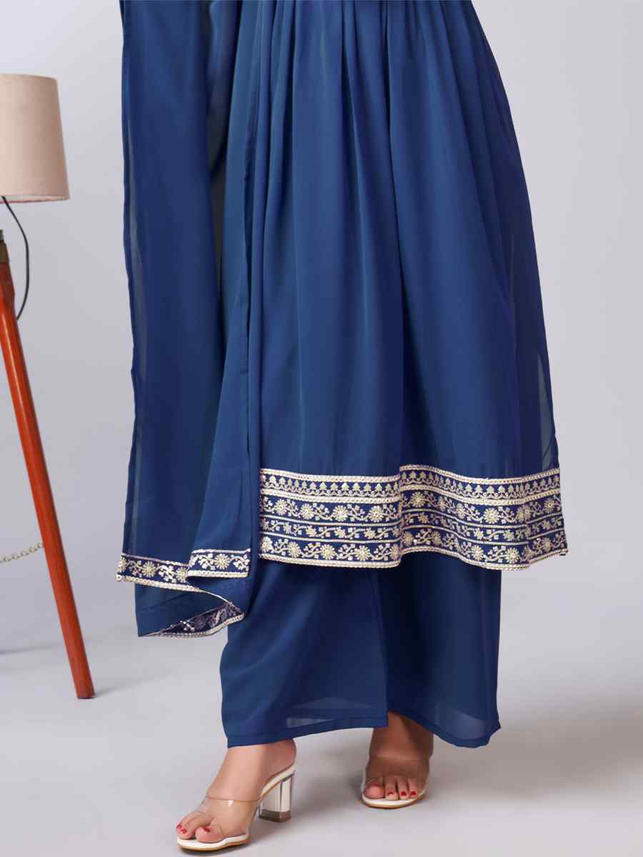 Blue Georgette Embroidered Festival Casual Ready Pant Salwar Kameez
