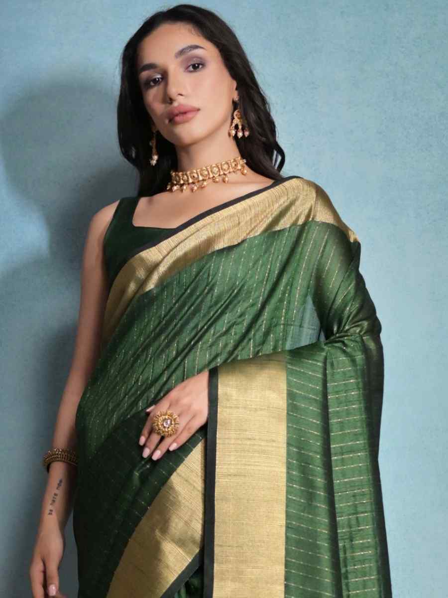 Bottle Green Raw Silk Handwoven Casual Festival Classic Style Saree