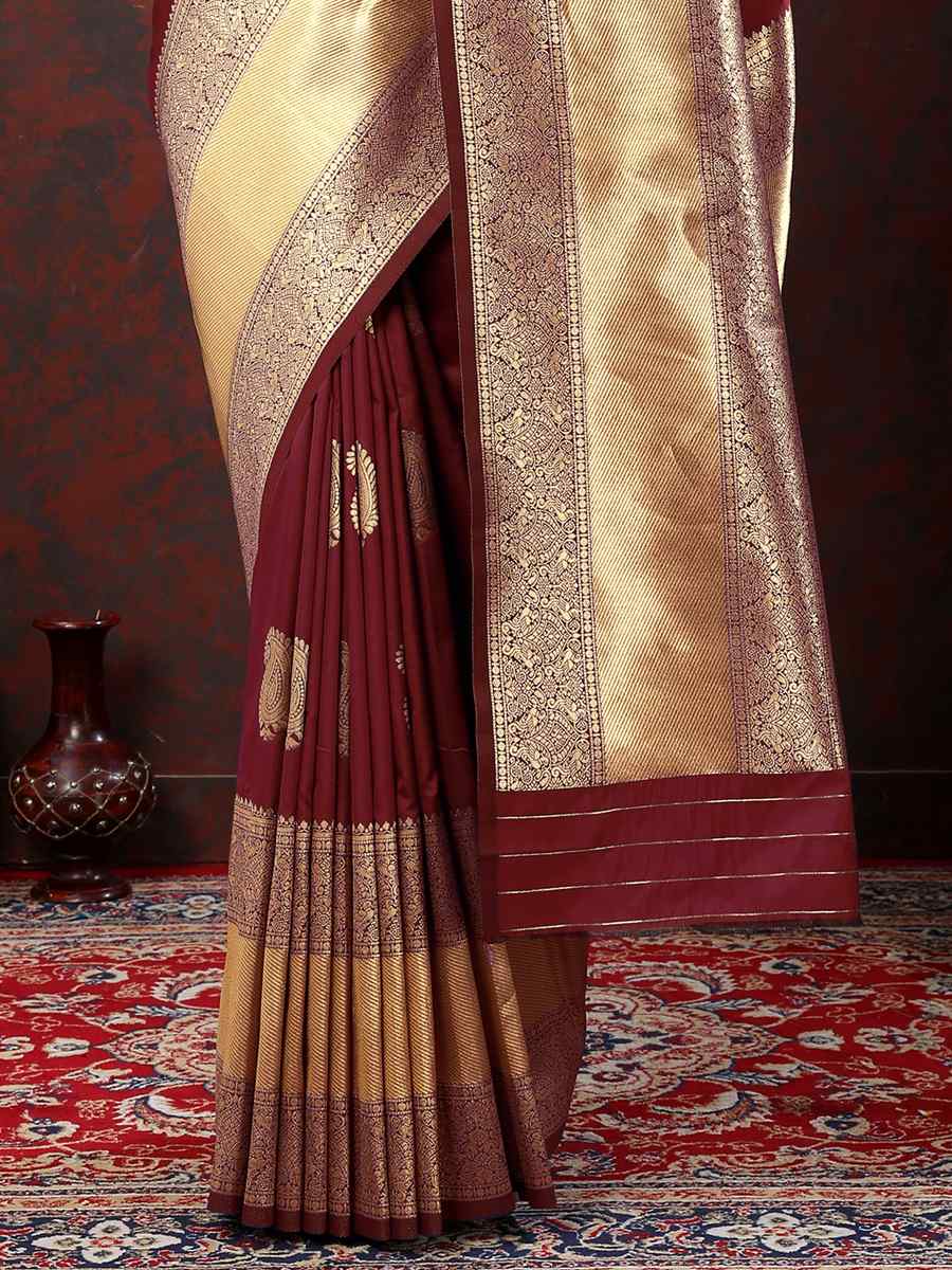 Brown Silk Handwoven Wedding Festival Heavy Border Saree