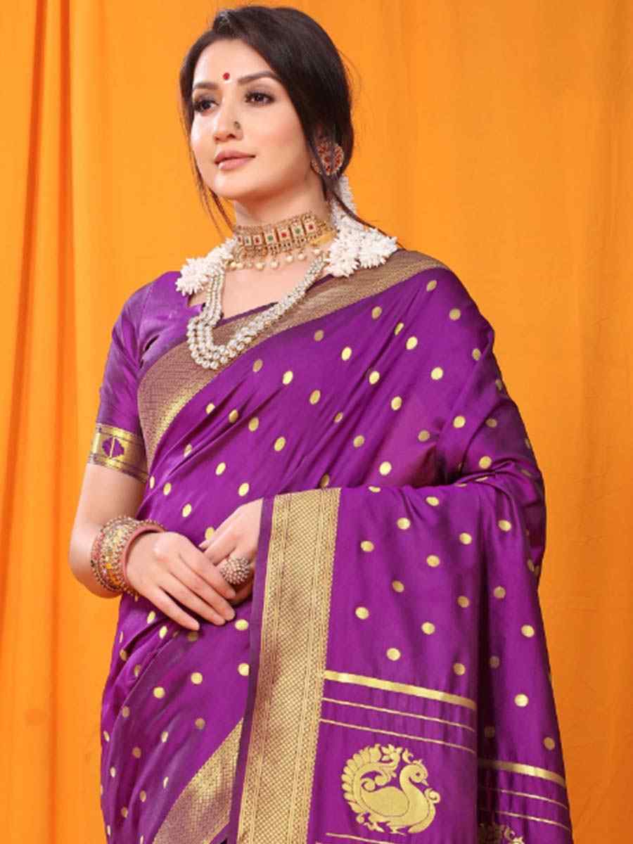 Dark Purple Banarasi Silk Handwoven Wedding Festival Heavy Border Saree