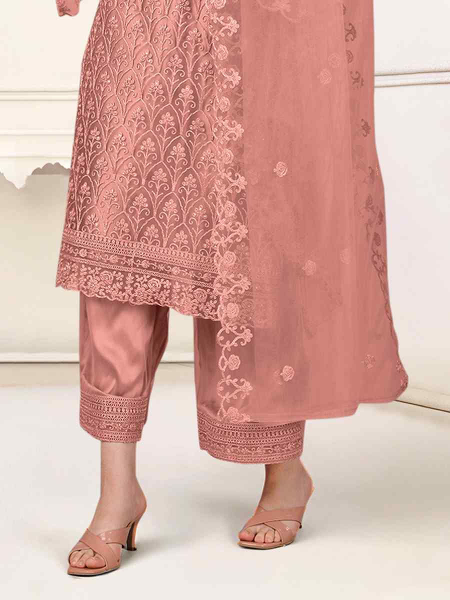 Dusty Rose Heavy Butterfly Net Embroidered Festival Party Pant Salwar Kameez