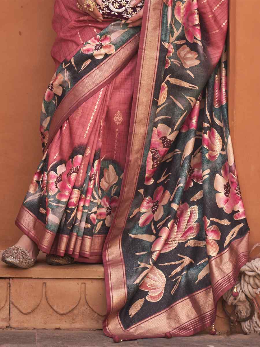 Fuzzy Wuzzy Brown Silk Printed Casual Festival Classic Style Saree