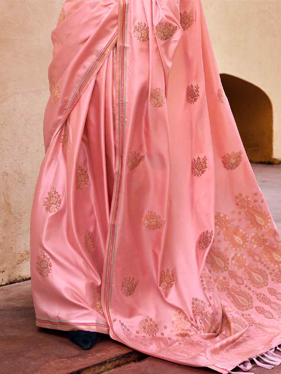Gajri Pure Satin Silk Handwoven Wedding Festival Classic Style Saree